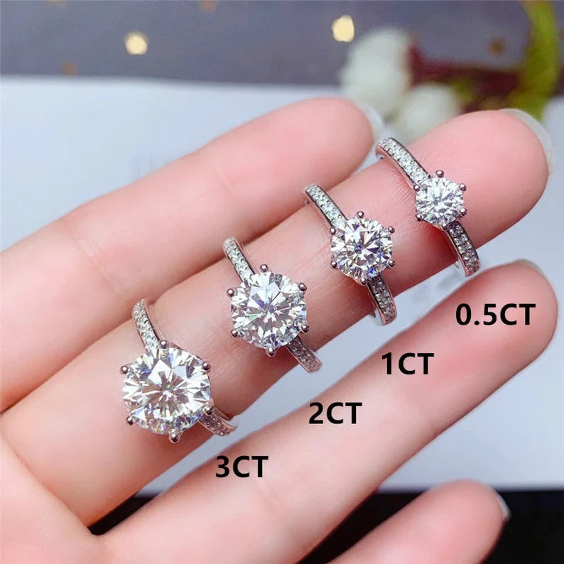 Buy Round Cut Moissanite Diamond Engagement Sterling Silver Ring
