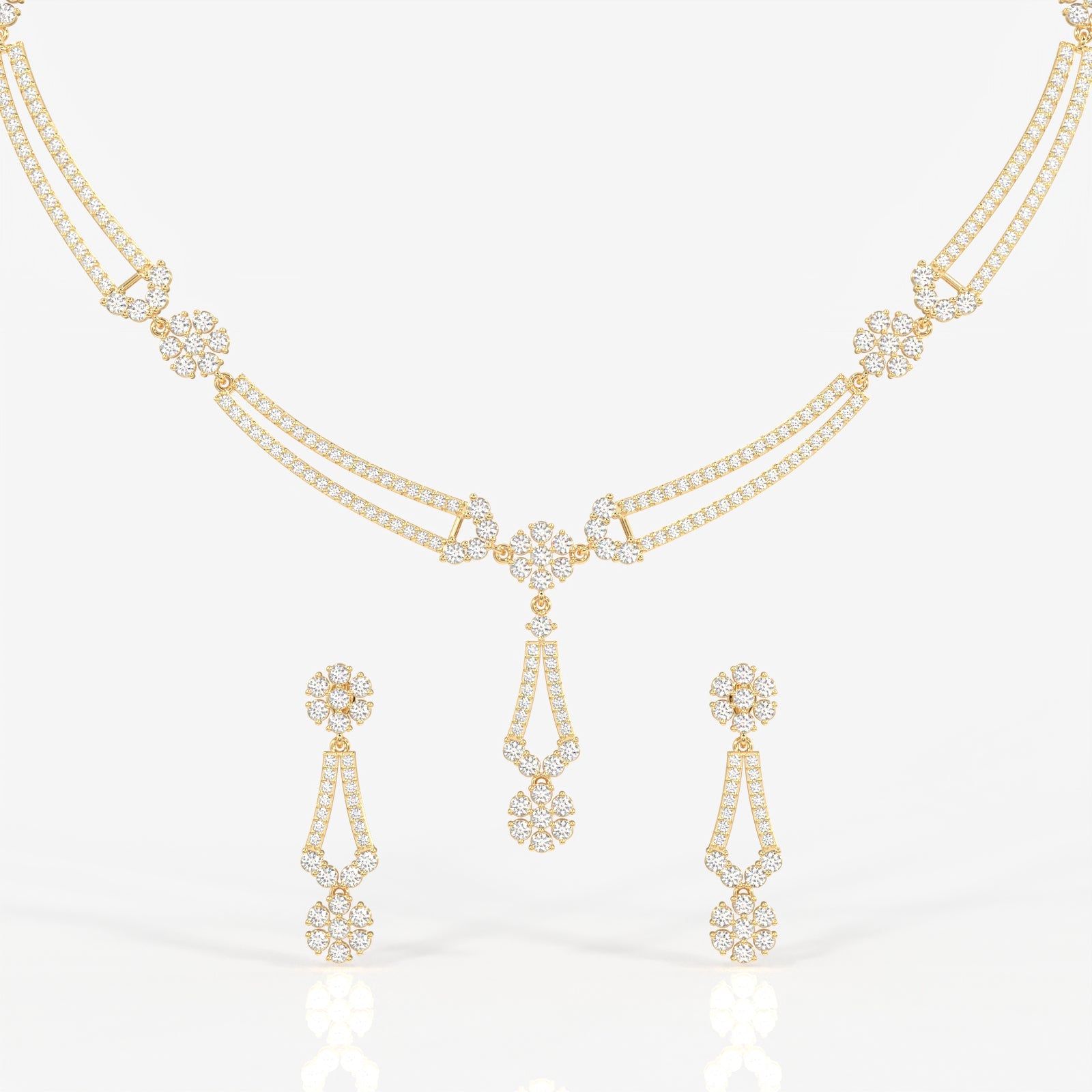 Buy Round Cut Moissanite Diamond Sterling Silver Necklace & Earring Set