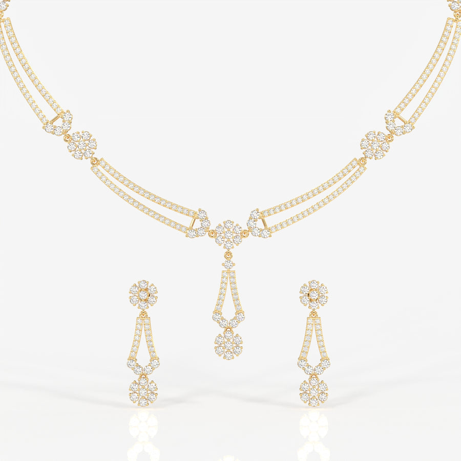Buy Round Cut Moissanite Diamond Sterling Silver Necklace & Earring Set