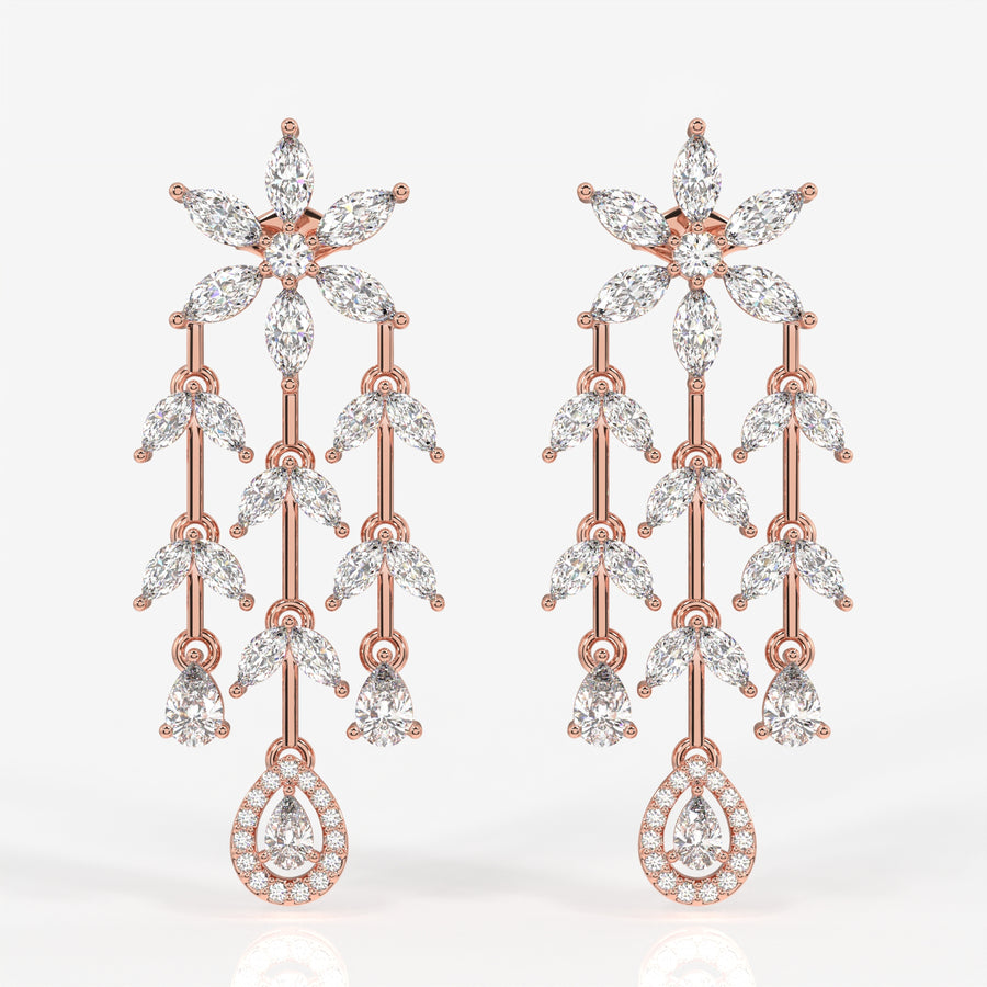 Caratbazaar Aurora Cascade Moissanite Danglers 14k Gold Earrings