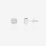 Caratbazaar Cushion Cut Moissanite Diamond Bezel Certified Stud 14k Gold Earrings