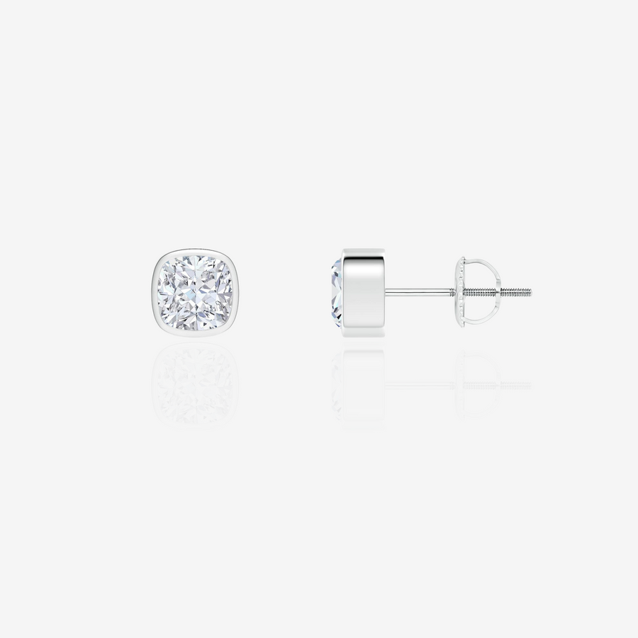 Caratbazaar Cushion Cut Moissanite Diamond Bezel Certified Stud 14k Gold Earrings
