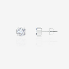 Caratbazaar Cushion Cut Moissanite Diamond Bezel Certified Stud 14k Gold Earrings