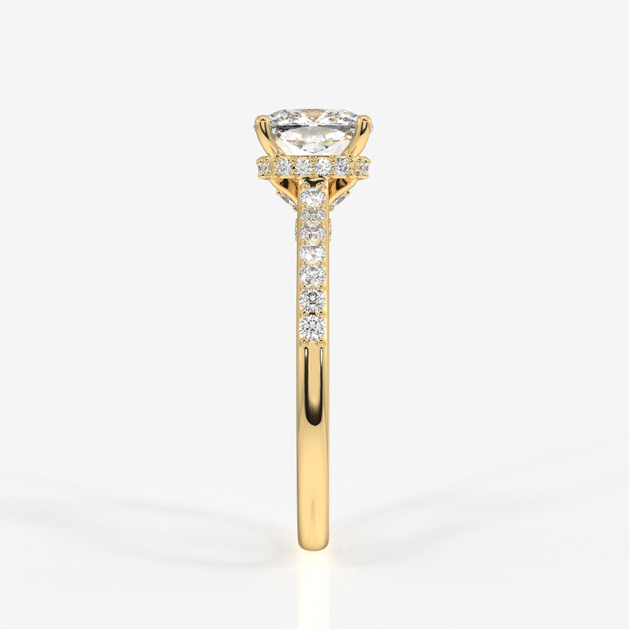 Caratbazaar Cushion Cut Moissanite Diamond Hidden Halo 14k Gold Ring