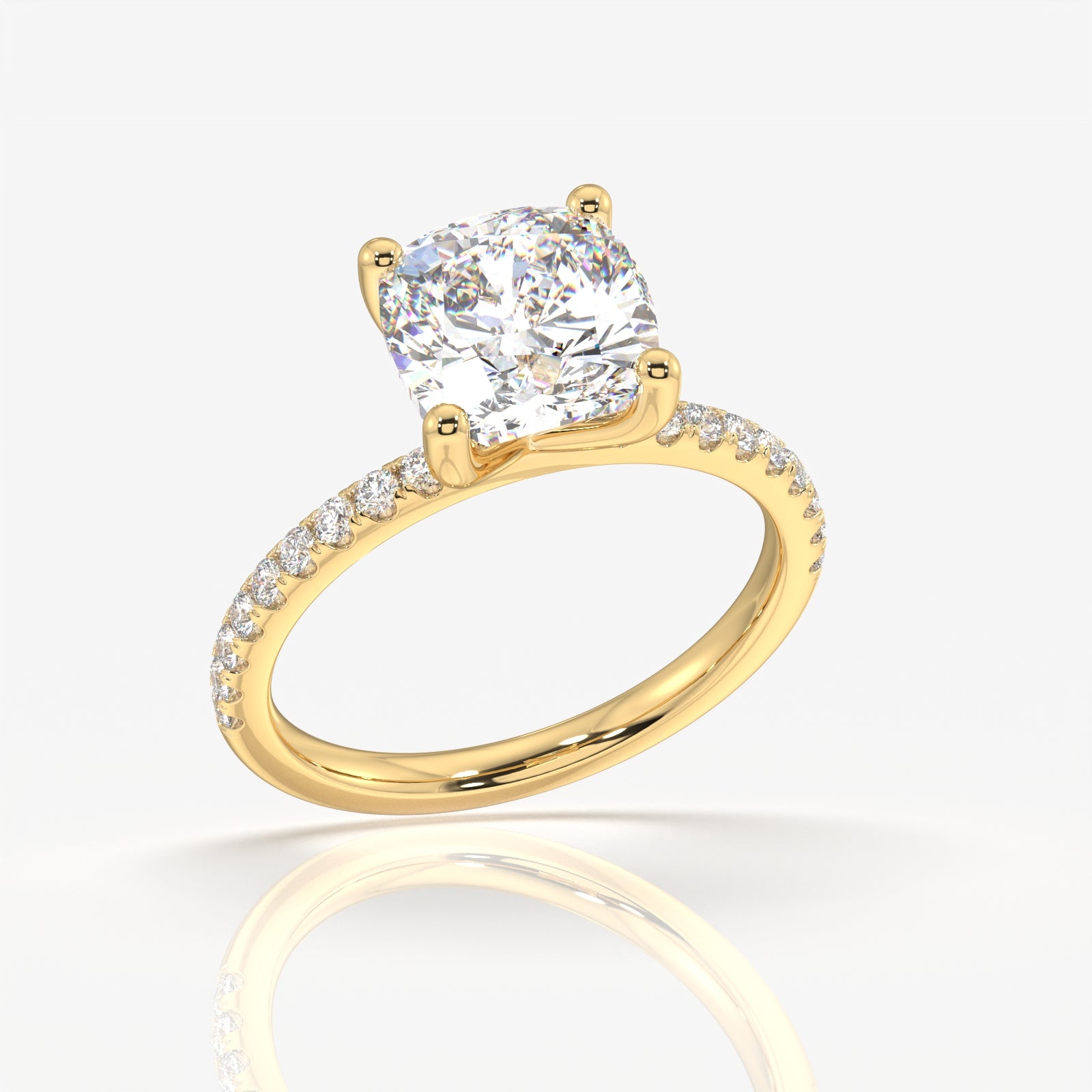 Caratbazaar Cushion Cut Moissanite Diamond Pave 14k Gold Ring