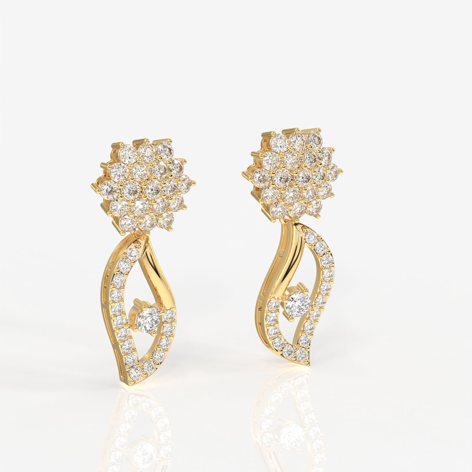 Caratbazaar Elara Lab Grown Diamond Designer 18k Gold Earrings