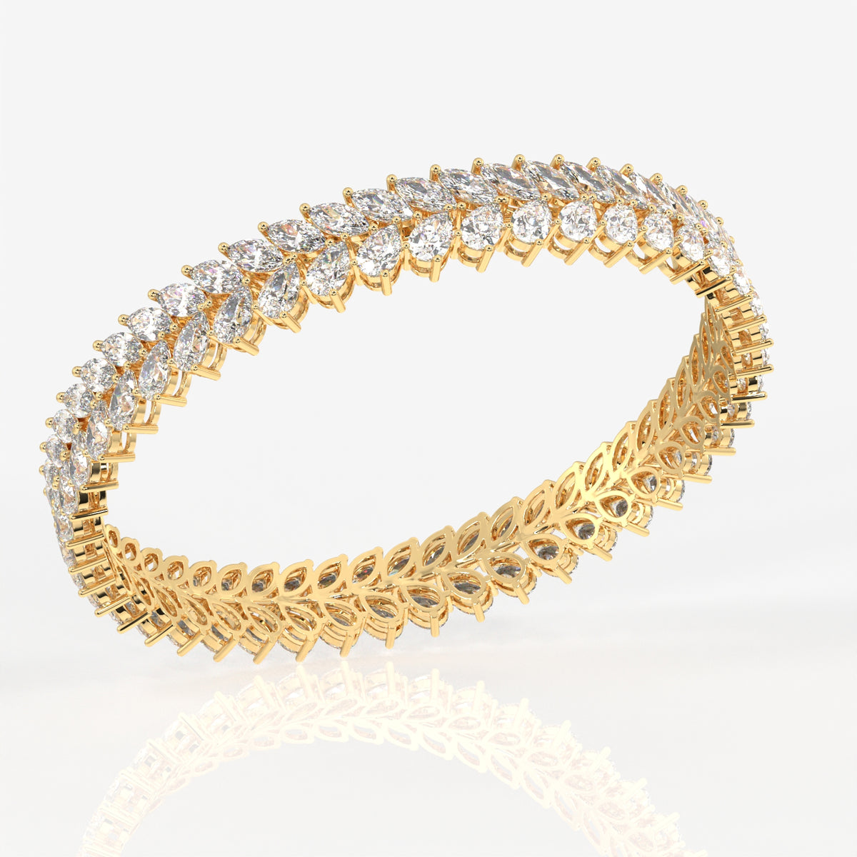 Caratbazaar Marquise and Pear Cut Moissanite Diamond Sterling Silver Bangle