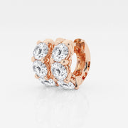 Caratbazaar Premium Round Cut Lab Grown Diamond Three Stone Hoop 14k Gold Earrings