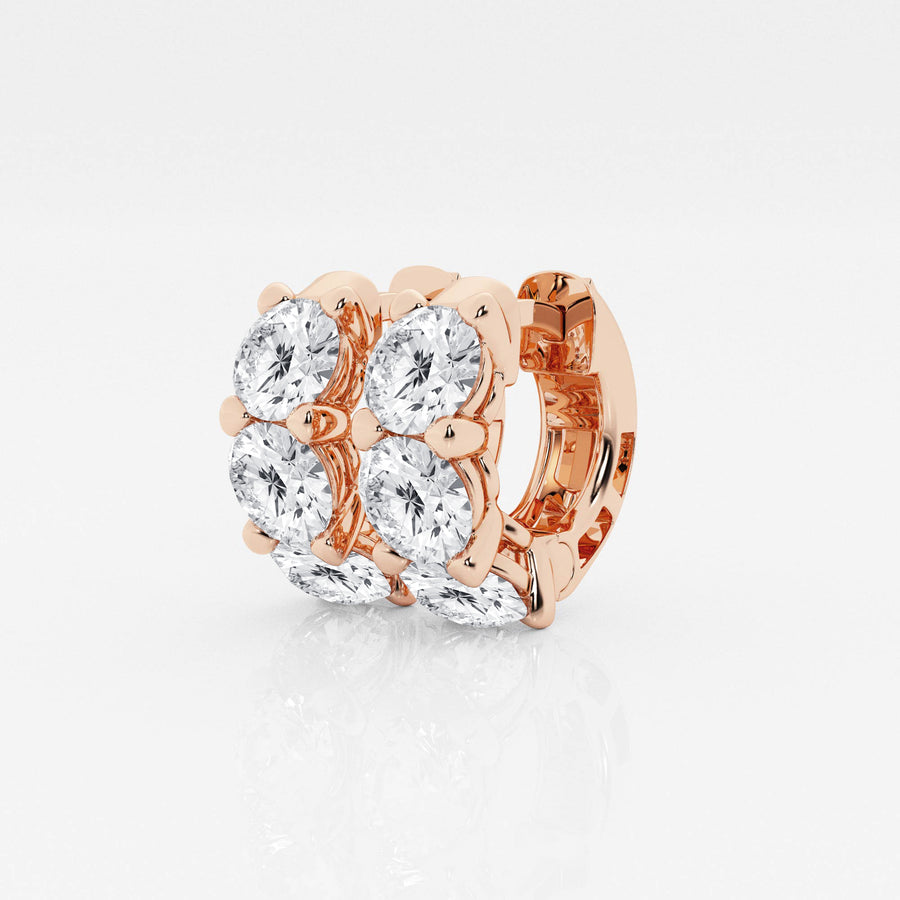 Caratbazaar Premium Round Cut Lab Grown Diamond Three Stone Hoop 14k Gold Earrings