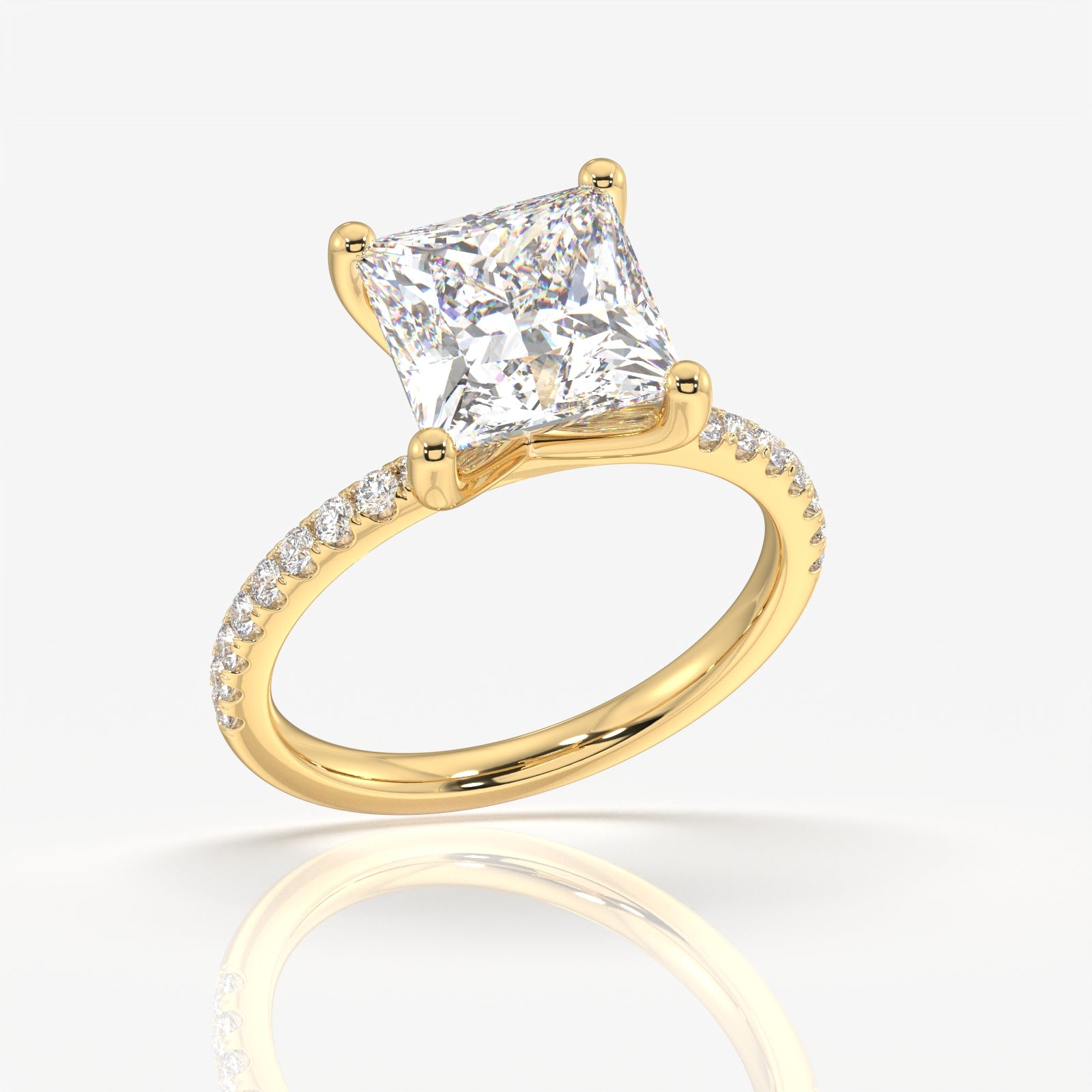 Caratbazaar Princess Cut Moissanite Diamond Pave Gold Ring