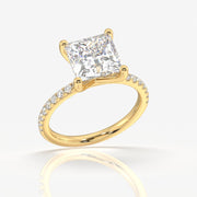 Caratbazaar Princess Cut Moissanite Diamond Pave Gold Ring