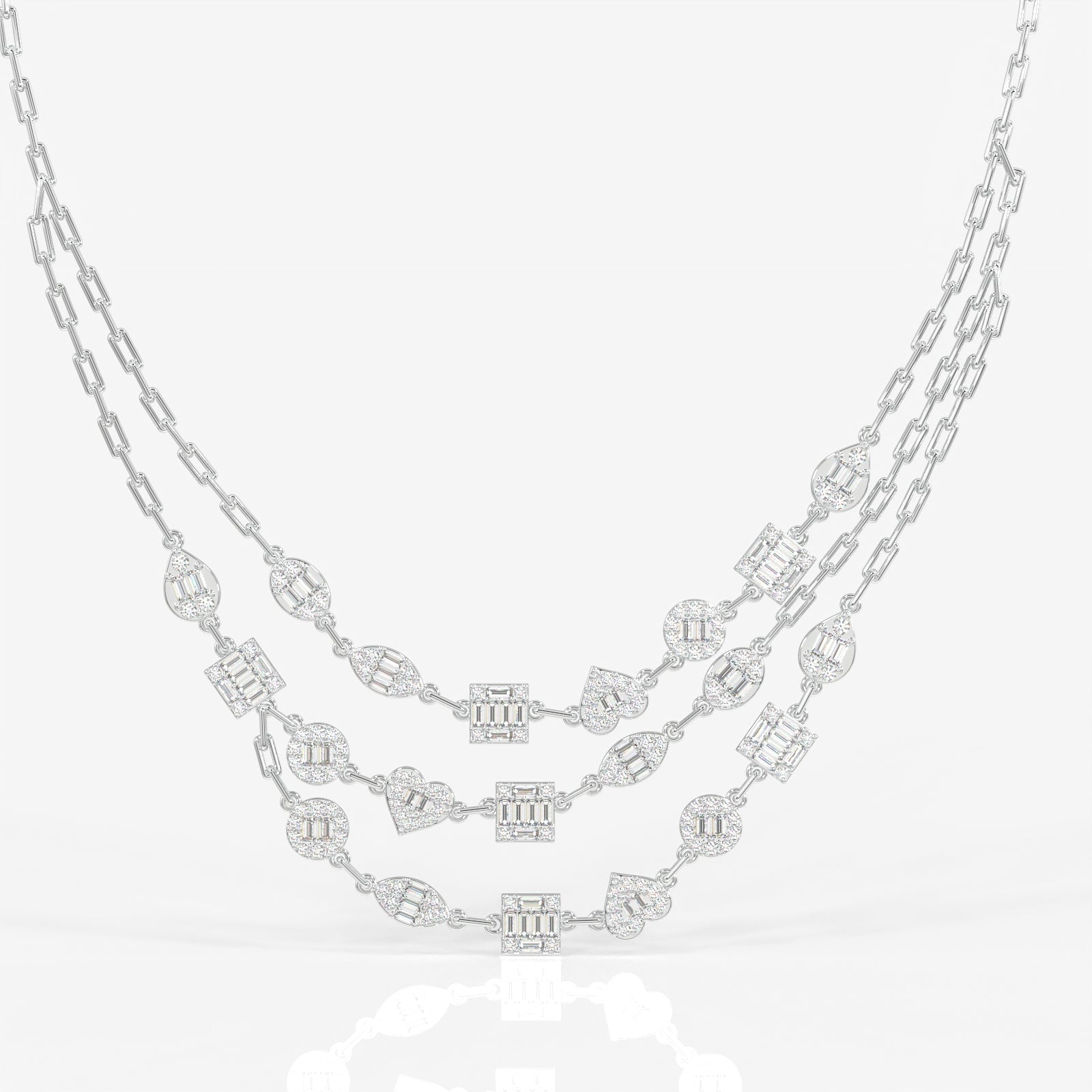 Caratbazaar Round & Baguette Cut Moissanite Diamond Sterling Silver Necklace