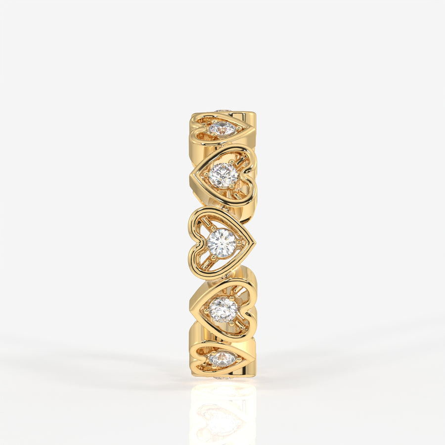 Caratbazaar Round Cut Lab Grown Diamond Heart Eternity 18k Gold Band Ring