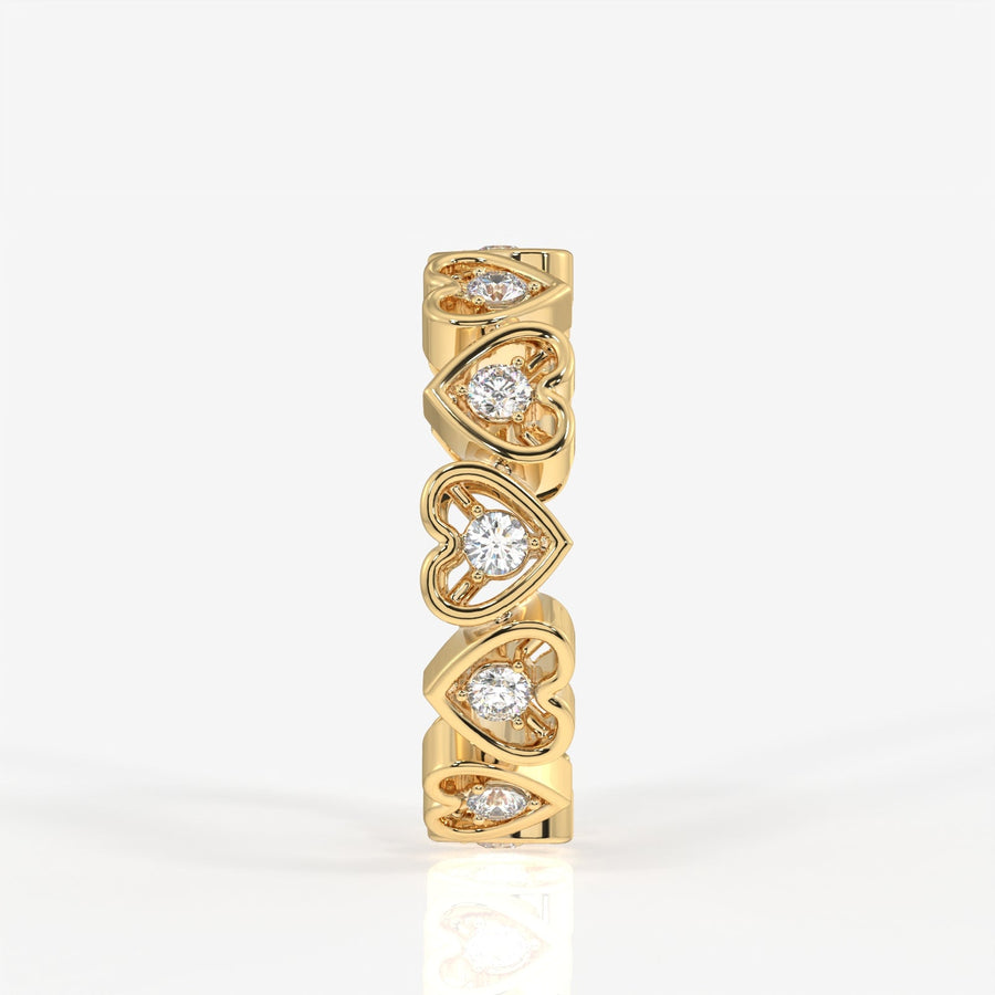 Caratbazaar Round Cut Lab Grown Diamond Heart Eternity 18k Gold Band Ring