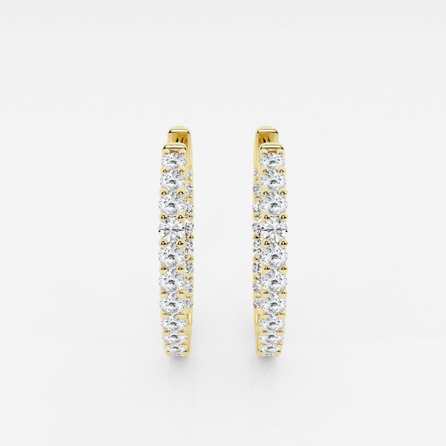 Caratbazaar Round Cut Lab Grown Diamond In Out Hoop 14k Gold Earrings
