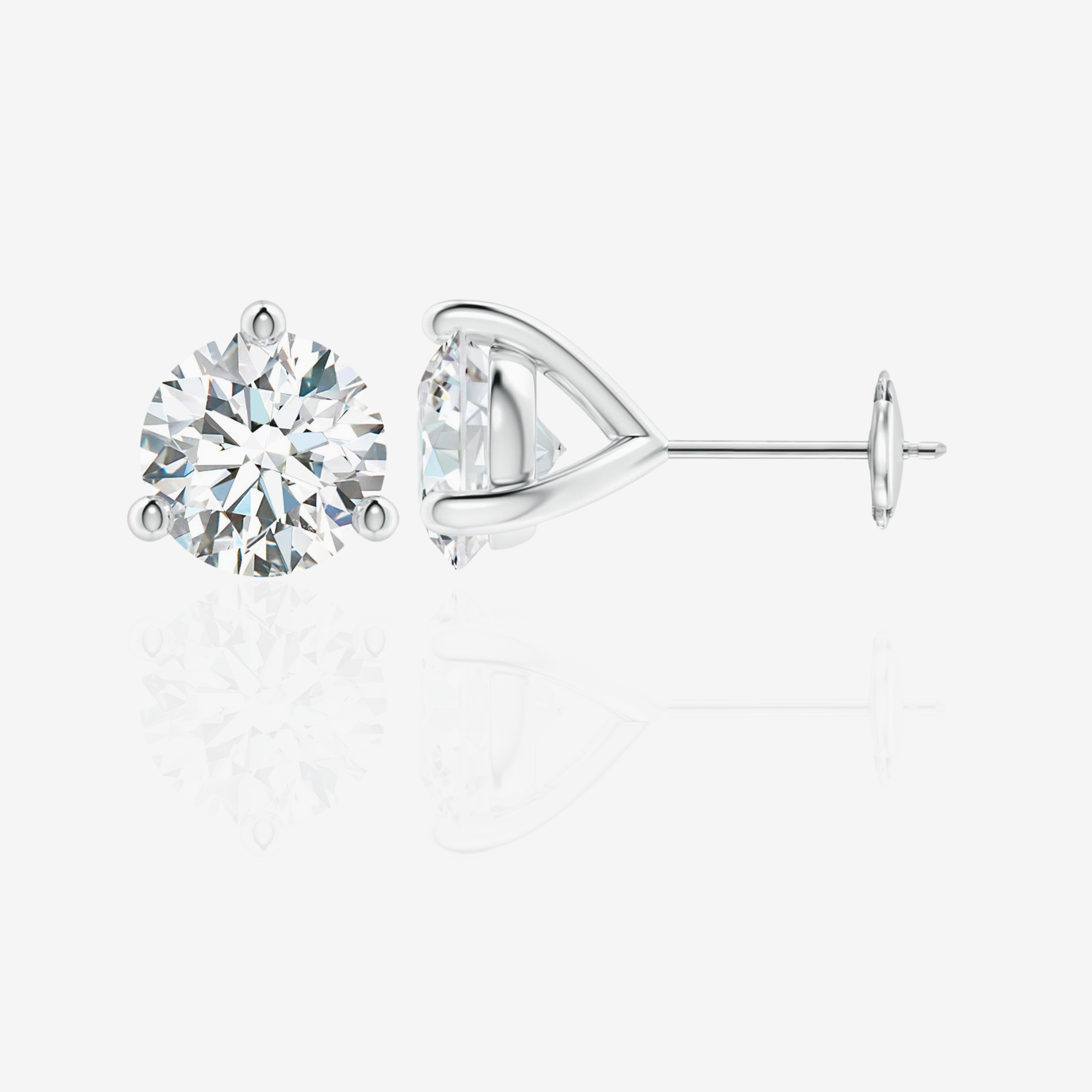Caratbazaar Round Cut Lab Grown Diamond Three Prong Stud 14k Gold Earrings