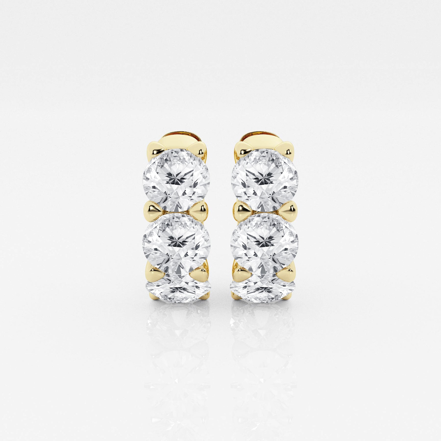 Caratbazaar Round Cut Lab Grown Diamond Three Stone Hoop 14k Gold Earrings