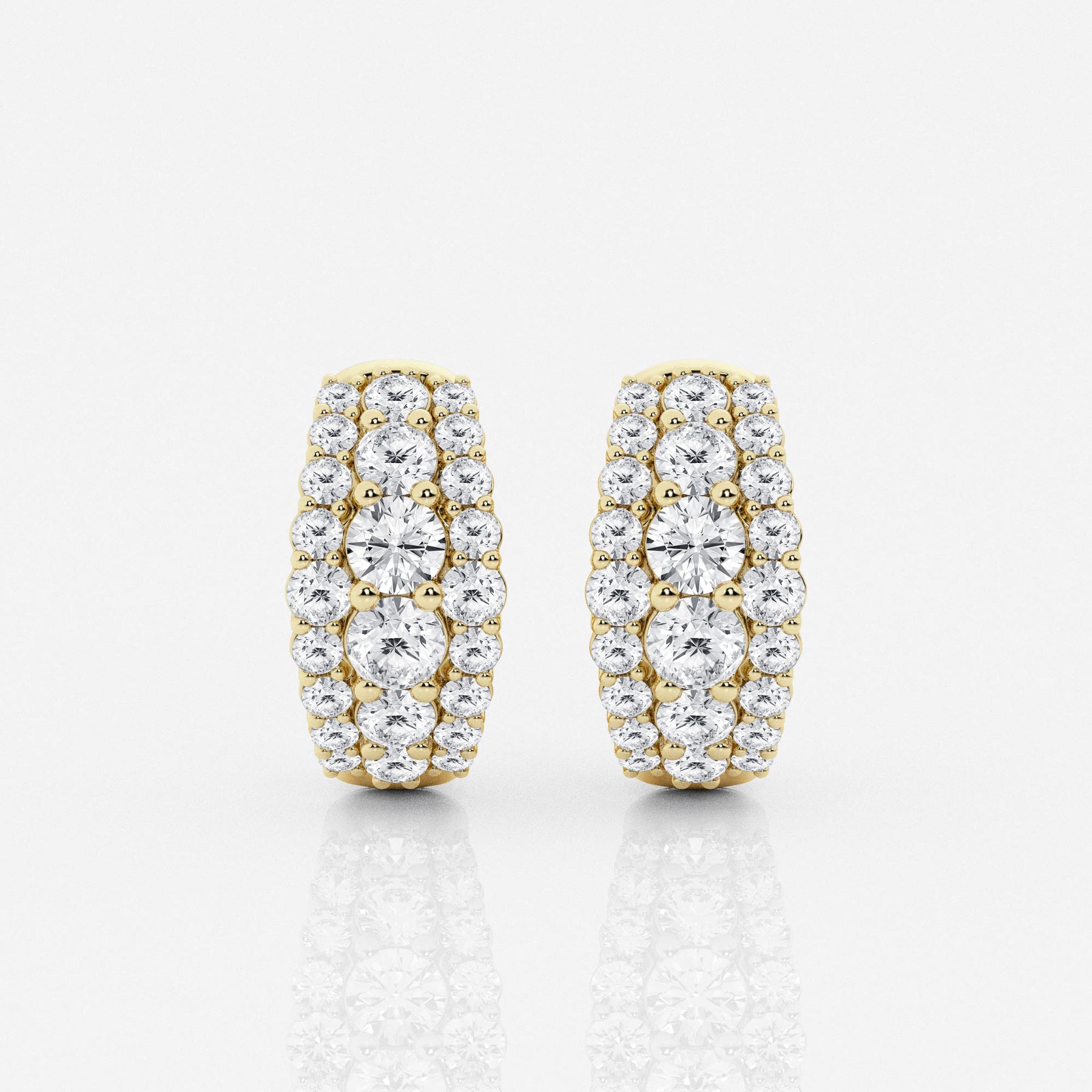 Caratbazaar Round Cut Lab Grown Diamond Triple Row Hoop 14k Gold Earrings