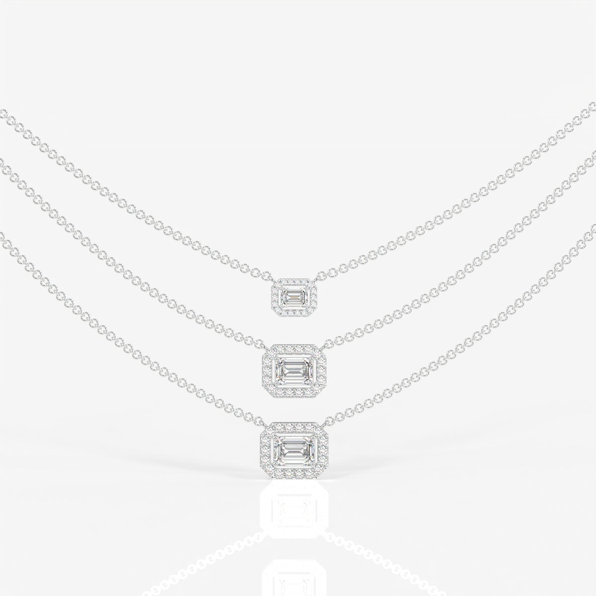 Caratbazaar Round and Emerald Cut Moissanite Diamond Sterling Silver Necklace