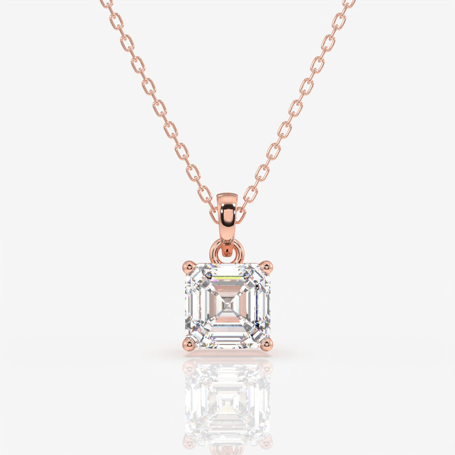 Certified Asscher Cut Lab Grown Diamond Solitaire 14k Gold Pendant