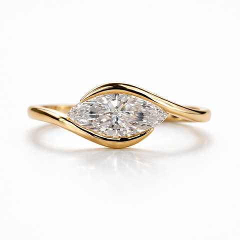 Marquise Cut Lab Grown  Diamond Solitaire 14K Gold Ring