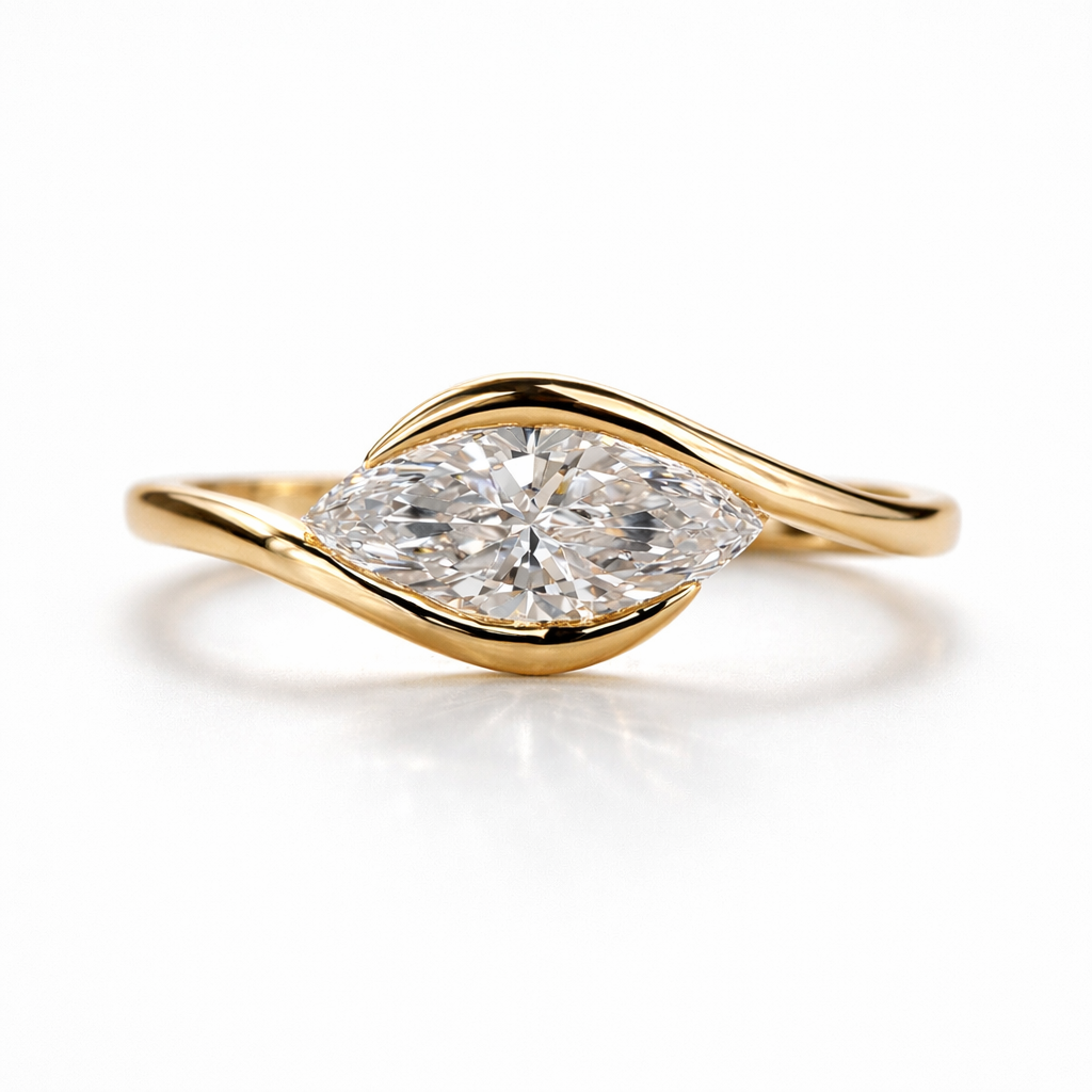 Marquise Cut Moissanite Diamond Solitaire Sterling Silver Ring