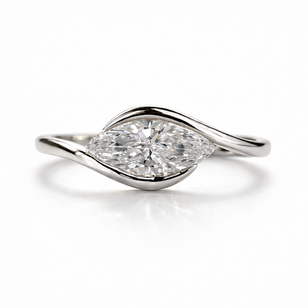 Marquise Cut Moissanite Diamond Solitaire 9K Gold Ring
