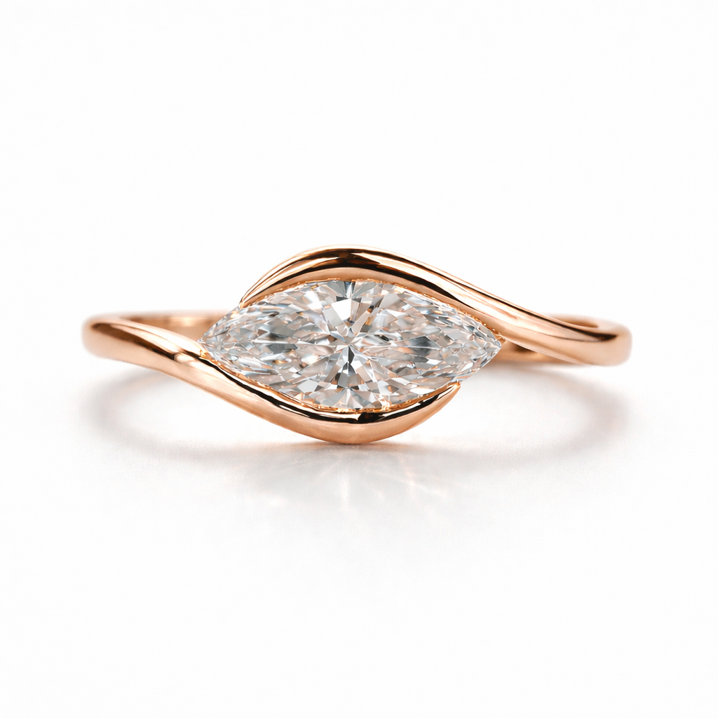Marquise Cut Moissanite Diamond Solitaire 9K Gold Ring