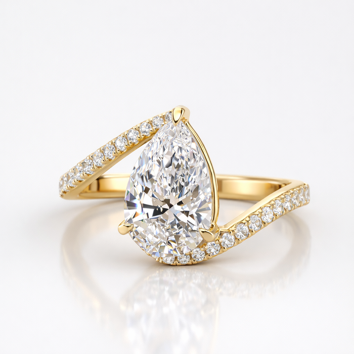 Pear Cut Moissanite Diamond Twisted Engagement Sterling Silver Ring