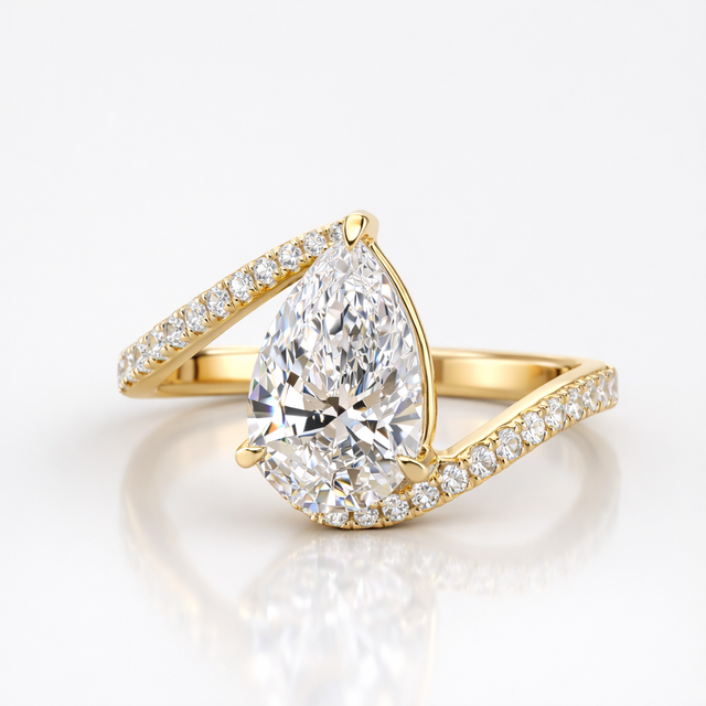 Pear Cut Lab Grown Diamond Twisted Engagement 14K Gold Ring