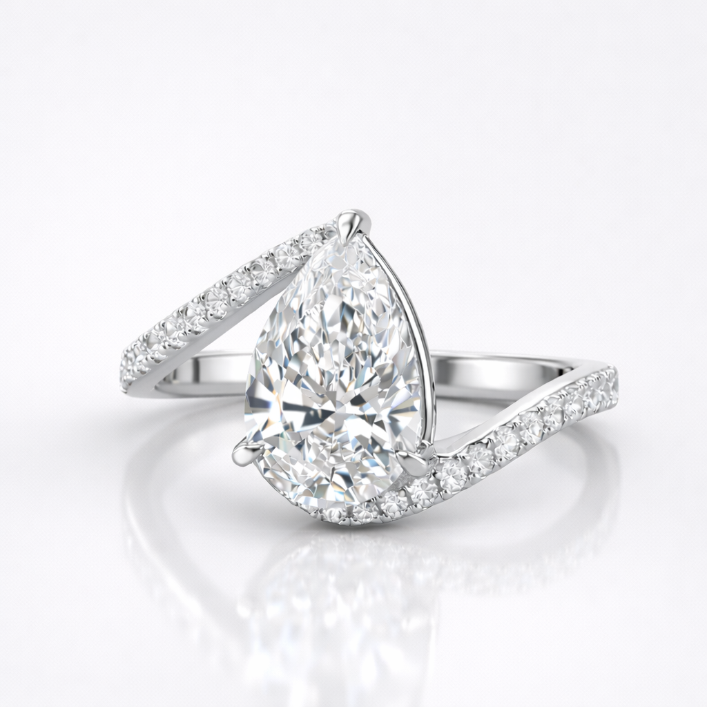 Pear Cut Lab Grown Diamond Twisted Engagement 9K Gold Ring
