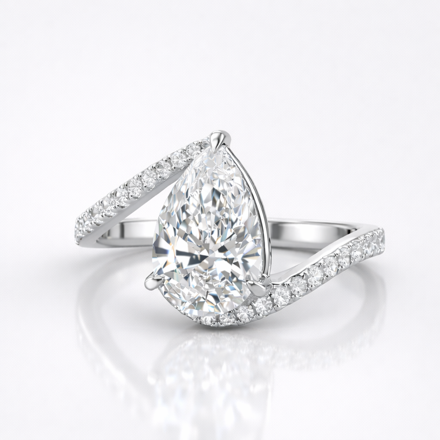 Pear Cut Lab Grown Diamond Twisted Engagement 9K Gold Ring