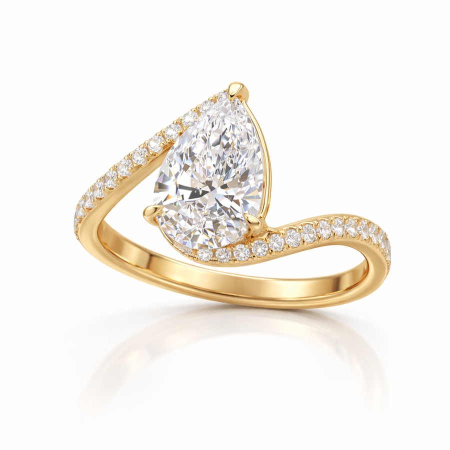 Pear Cut Lab Grown Diamond Twisted Engagement 9K Gold Ring