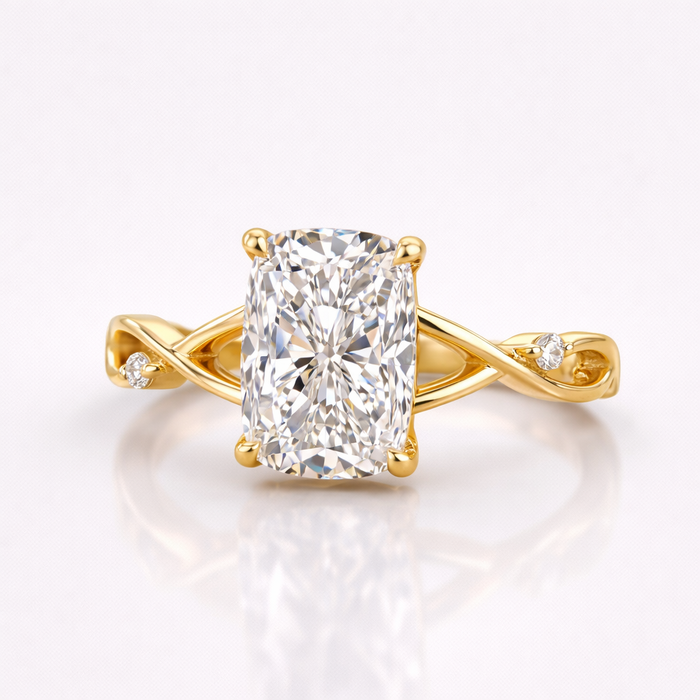 Radiant Cut Moissanite Diamond Engagement Sterling Silver Ring