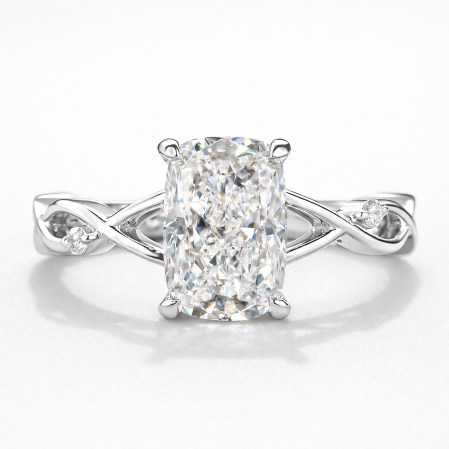 Radiant Cut Moissanite Diamond Engagement 9K Gold Ring