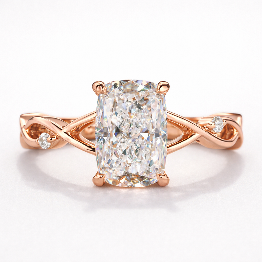 Radiant Cut Moissanite Diamond Engagement 9K Gold Ring
