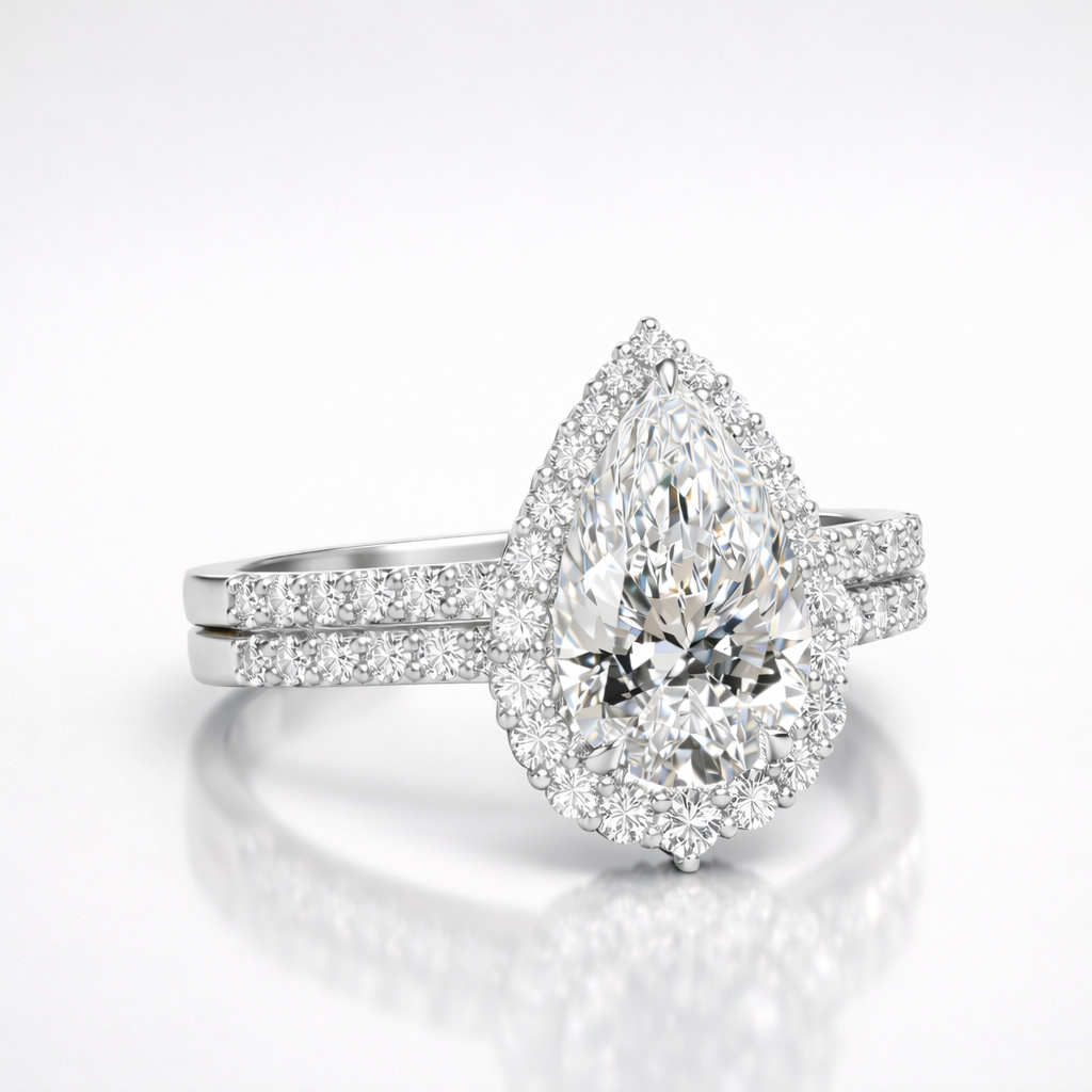 Pear Cut Moissanite Diamond Engagement 9K Gold Ring