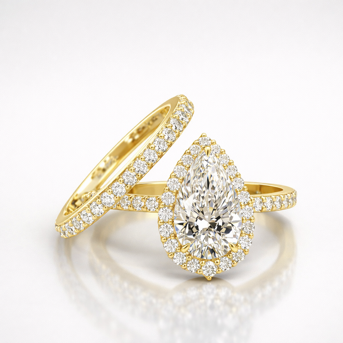 Pear Cut Moissanite Diamond Engagement 14K Gold Ring