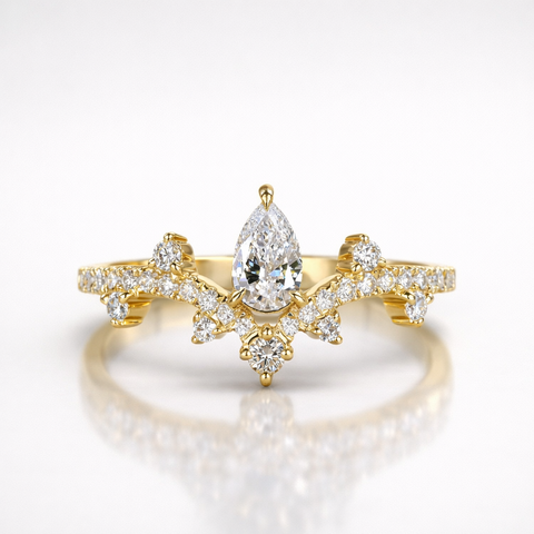 Pear and Round Cut Moissanite Diamond Wedding 14K Gold Band Ring