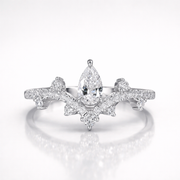 Pear and Round Cut Moissanite Diamond Wedding Sterling Silver Band Ring