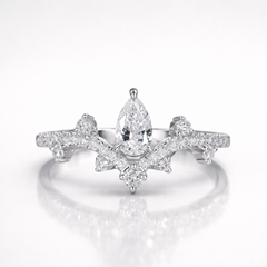 Pear and Round Cut Moissanite Diamond Wedding Sterling Silver Band Ring