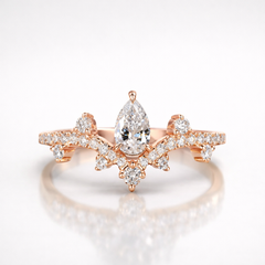 Pear and Round Cut Moissanite Diamond Wedding Sterling Silver Band Ring