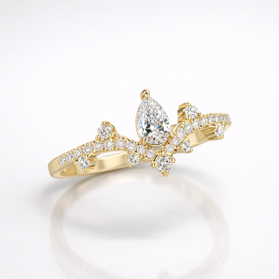Pear and Round Cut Moissanite Diamond Wedding Sterling Silver Band Ring