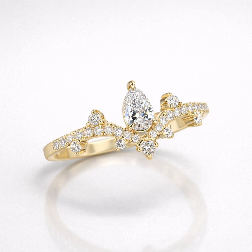 Pear and Round Cut Moissanite Diamond Wedding 18K Gold Band Ring