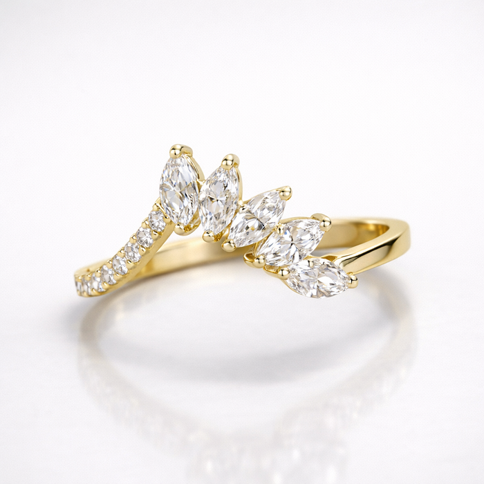 Marquise Cut Moissanite Diamond Wedding Sterling Silver Band Ring