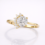 Portuguese Cut Moissanite Diamond Engagement 18K Gold Ring
