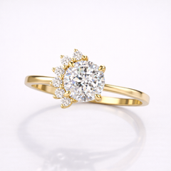 Portuguese Cut Moissanite Diamond Engagement 9K Gold Ring
