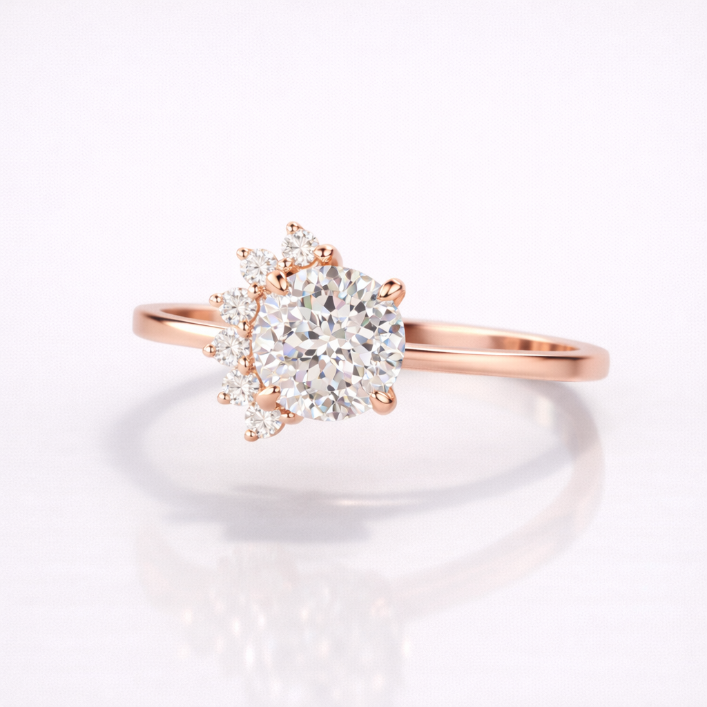 Portuguese Cut Moissanite Diamond Engagement 9K Gold Ring