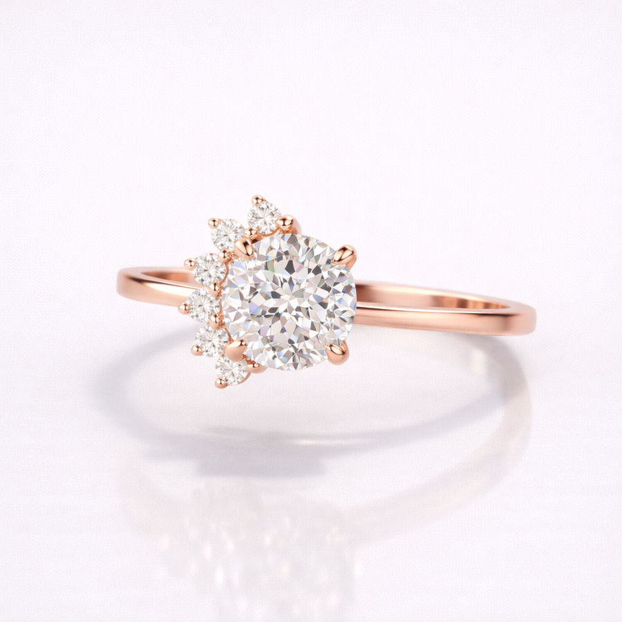 Portuguese Cut Moissanite Diamond Engagement 9K Gold Ring