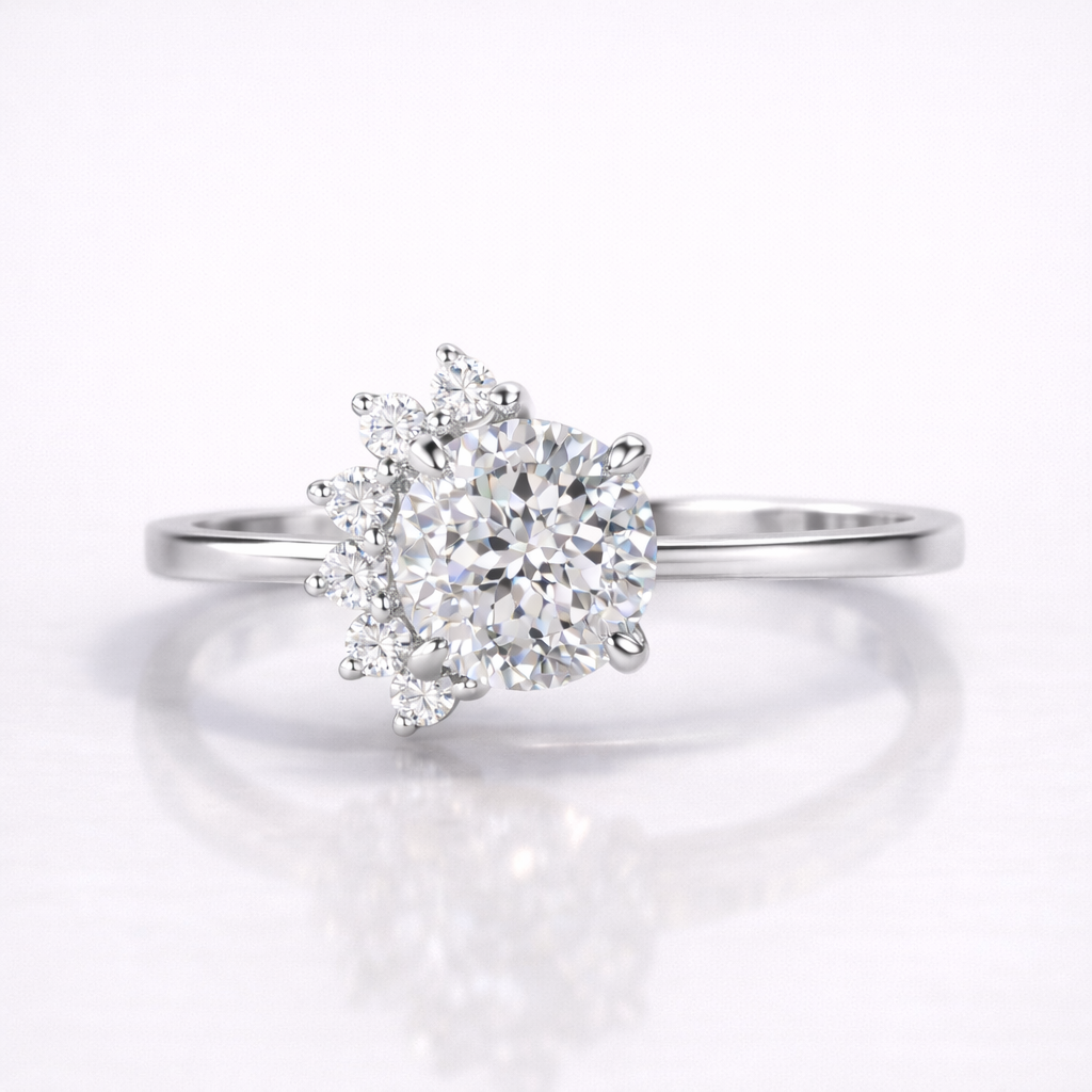 Portuguese Cut Moissanite Diamond Engagement 9K Gold Ring